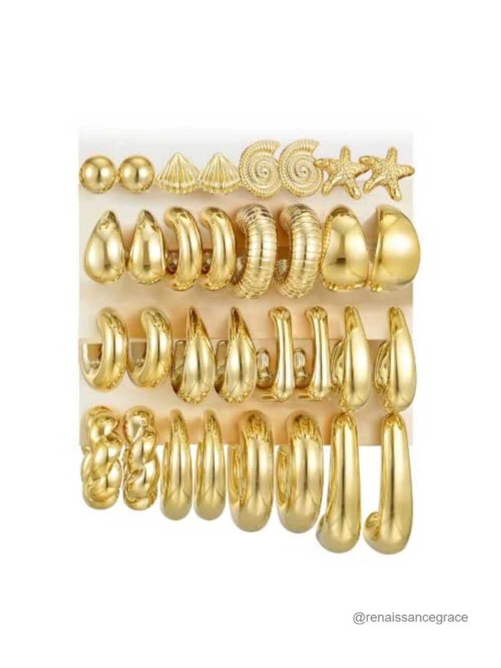 16 Pair Gold Plated Hoop Earring Set Women Chunky Statement Hypoallergenic